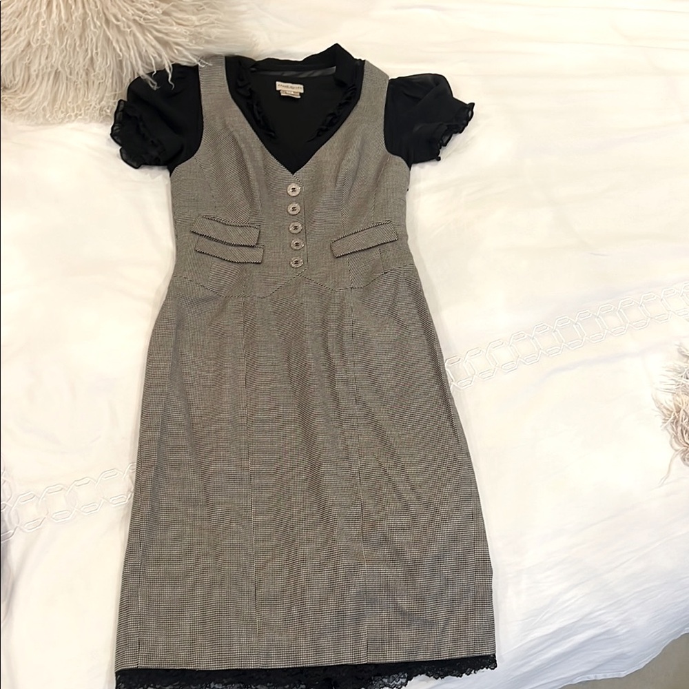 Karen Millen Elegant Black and Gray houndstooth Dress